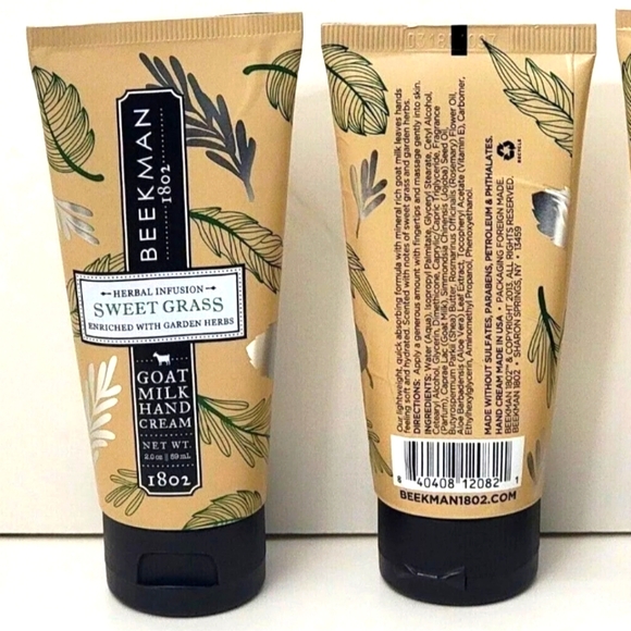 3 PK BEEKMAN 1802 GOAT MILK HAND CREAM 2 oz each SWEET GRASS NO BOX - Picture 3 of 4